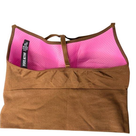 Seamless Longline Sports Bra Medium Brown stretchy racerback crop top - Picture 2 of 3